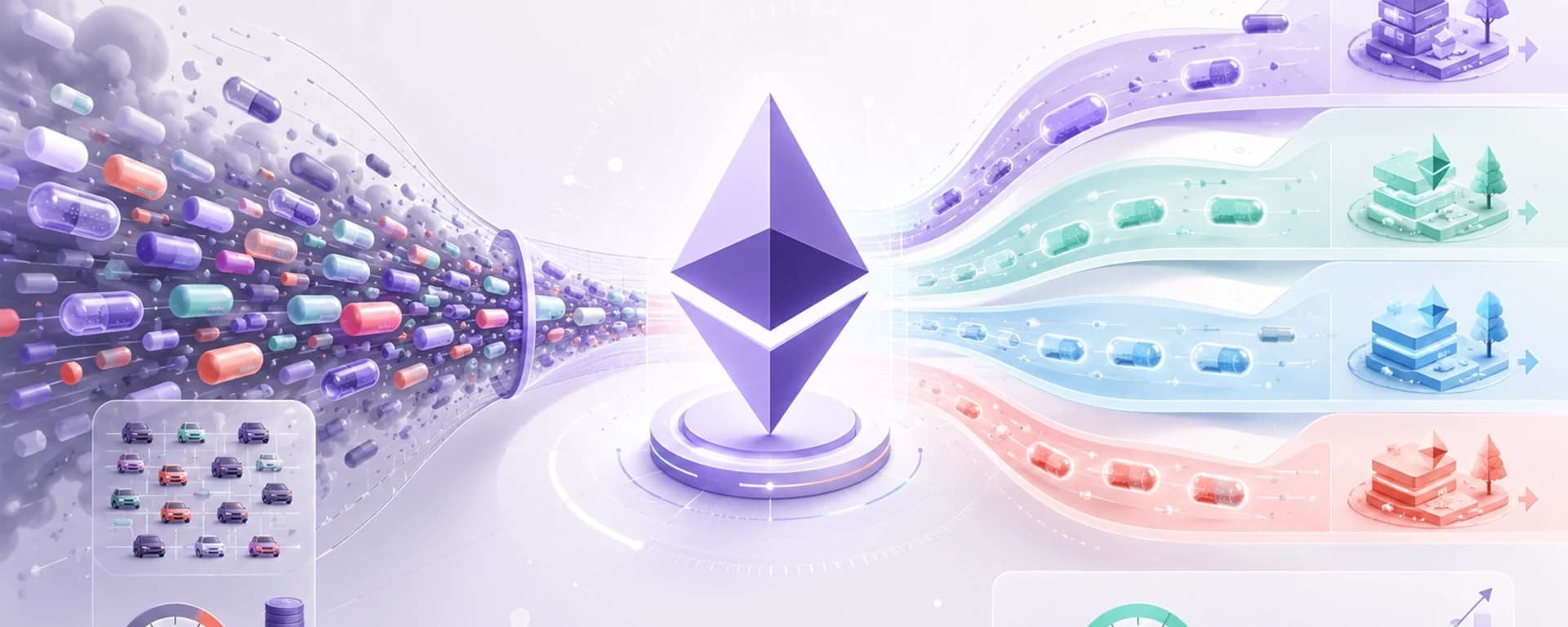 Generated editorial visual of Ethereum blob data blocks and proto-danksharding lanes.