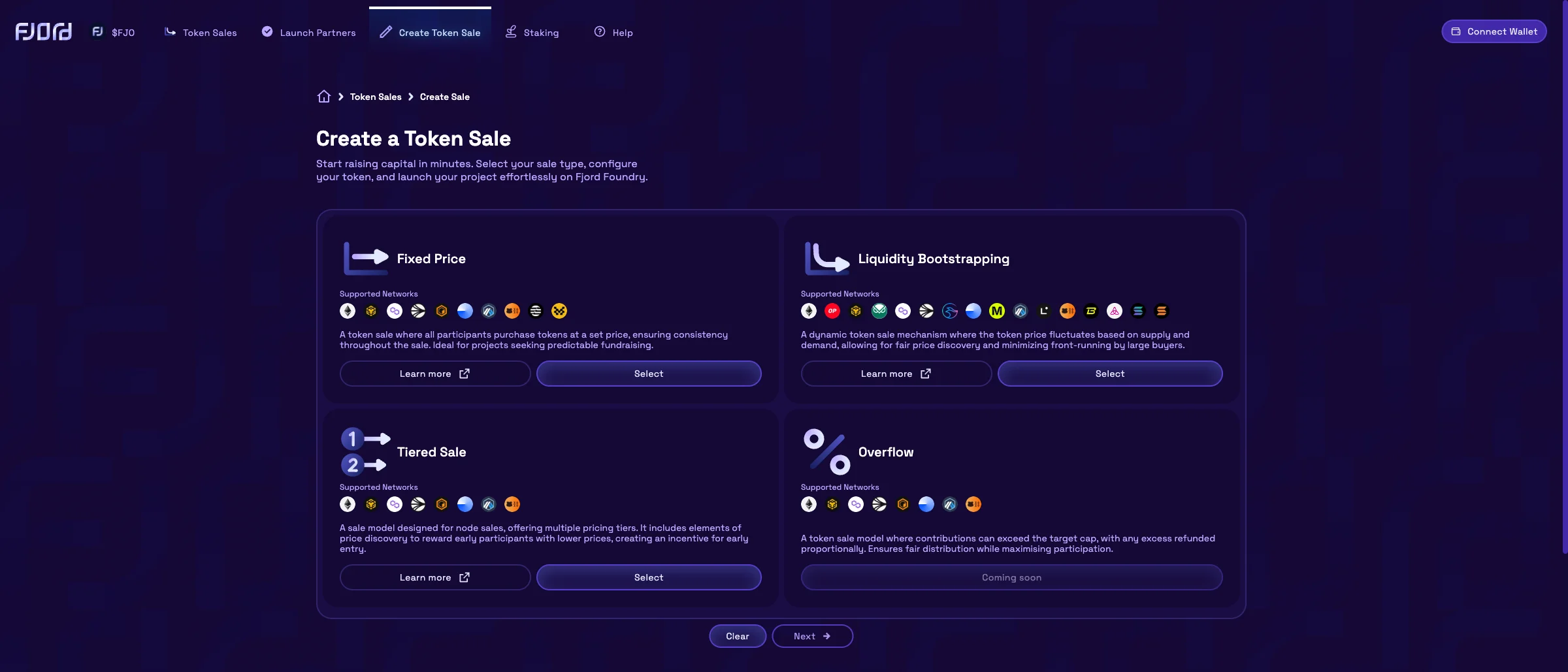 Fjord Foundry Create Token Sale configuration interface