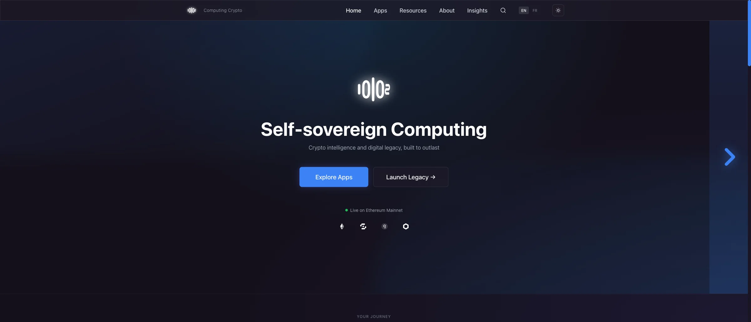 10102 Self-sovereign Computing landing with glowing 10102 logo