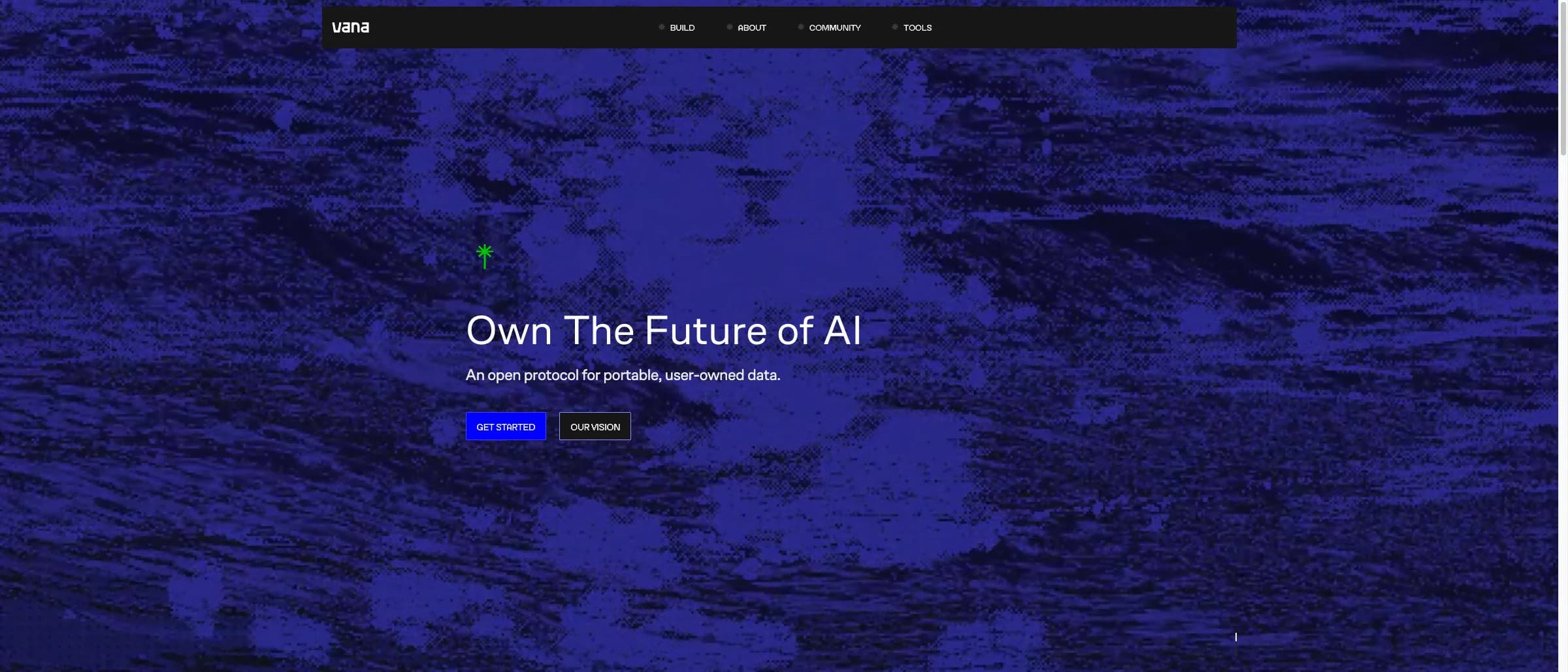 Vana Own The Future of AI landing with data hub hero visual